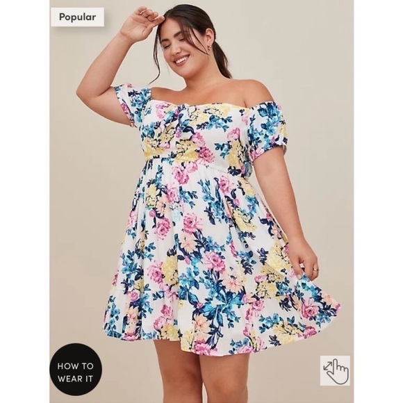 ⛱️Torrid Mini Gauze Puff Sleeve Floral Skater Dress - Picture 7 of 12